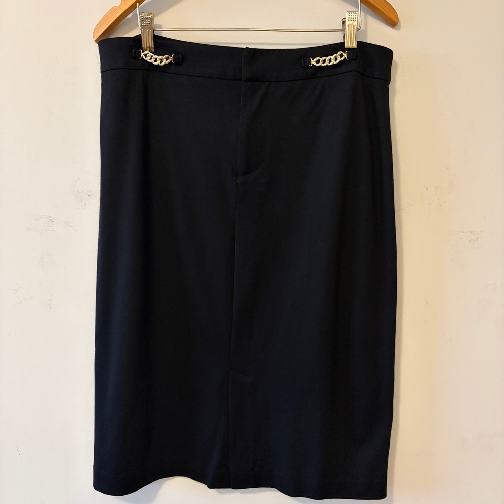 Talbots Pencil Skirt Career Gold Chain Black 14P Petite Gold Link Accent